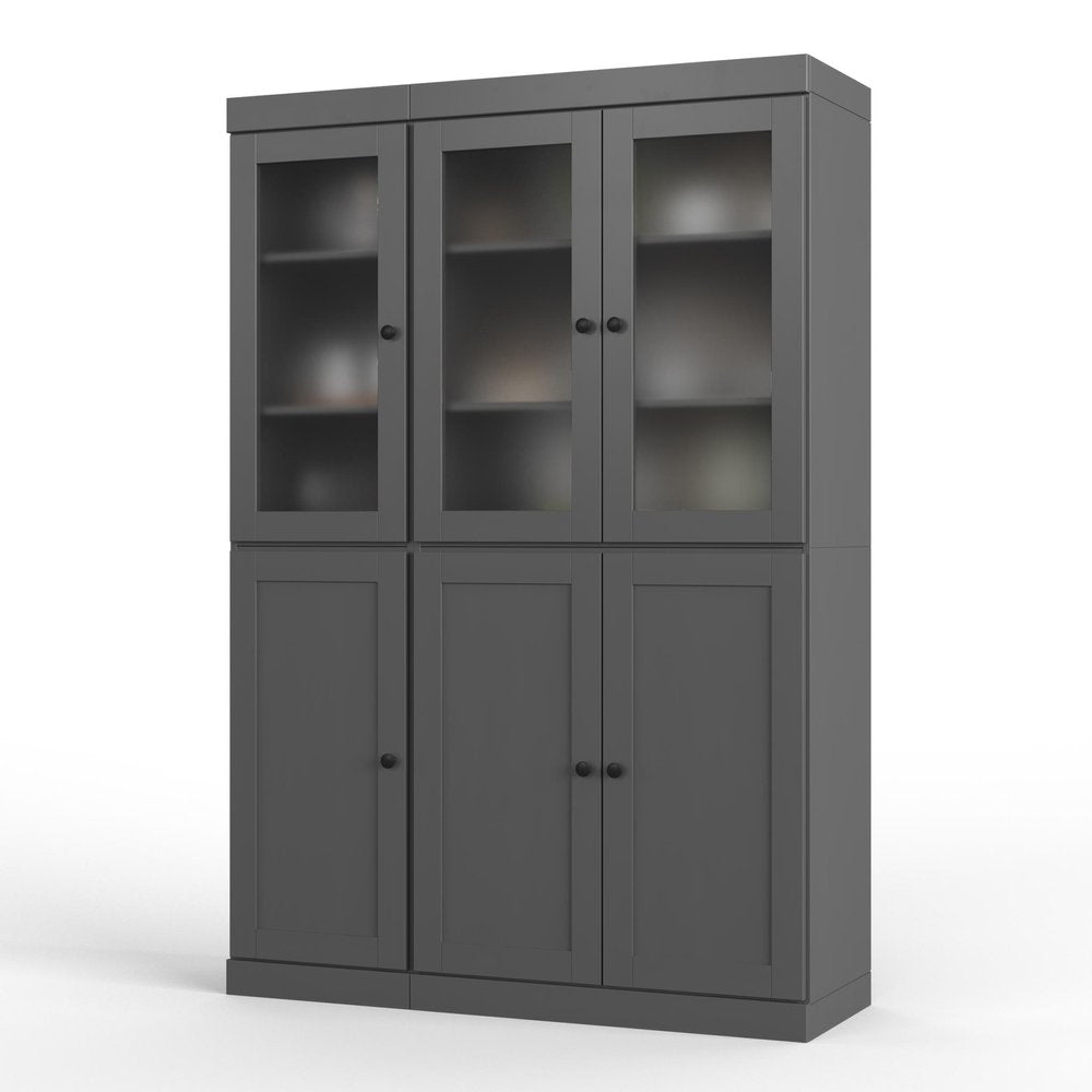 72" Gray Solid Wood Six Door Two Drawer Pantry Or Storage Closet
