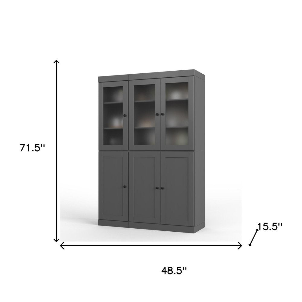72" Gray Solid Wood Six Door Two Drawer Pantry Or Storage Closet