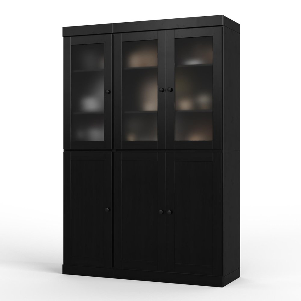 72" Black Solid Wood Six Door Two Drawer Pantry Or Storage Closet