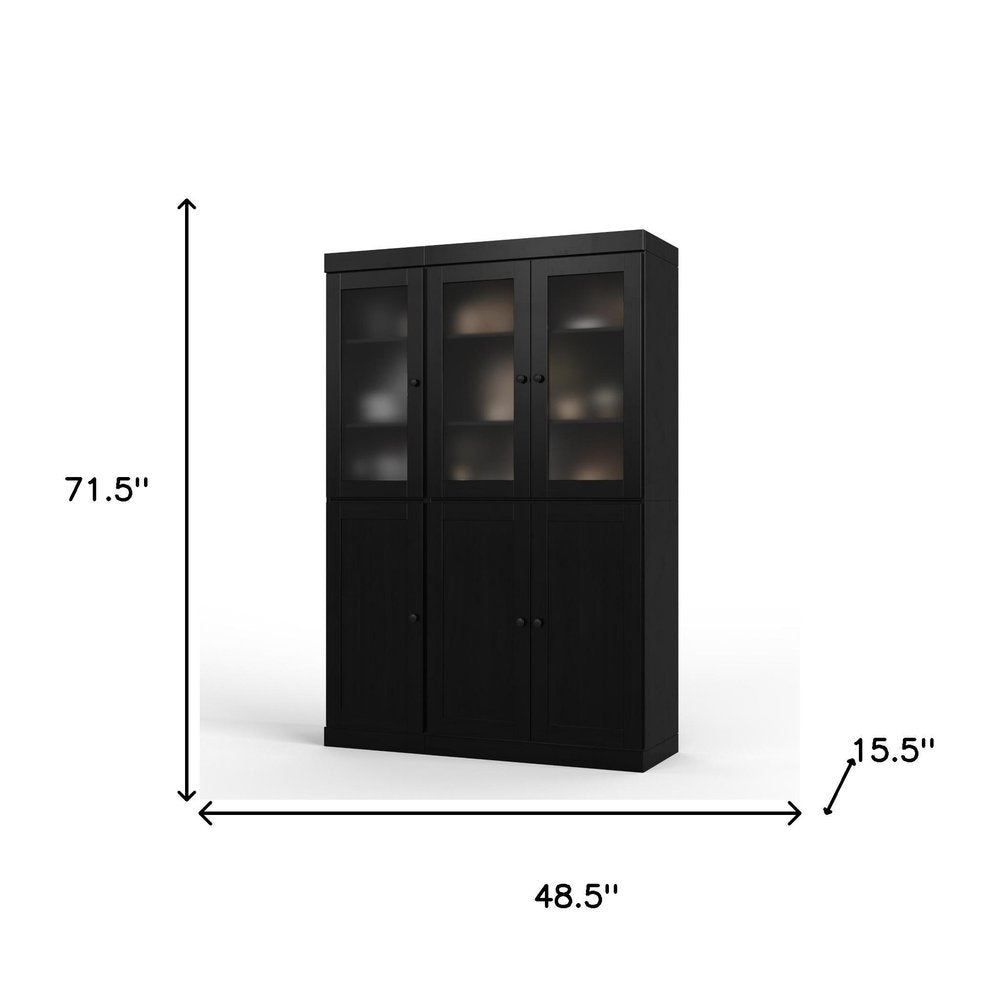 72" Black Solid Wood Six Door Two Drawer Pantry Or Storage Closet