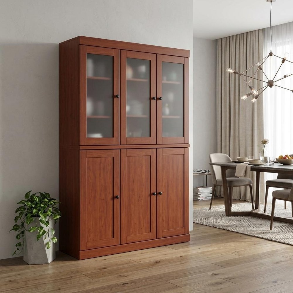 72" Coffee Solid Wood Six Door Two Drawer Pantry Or Storage Closet