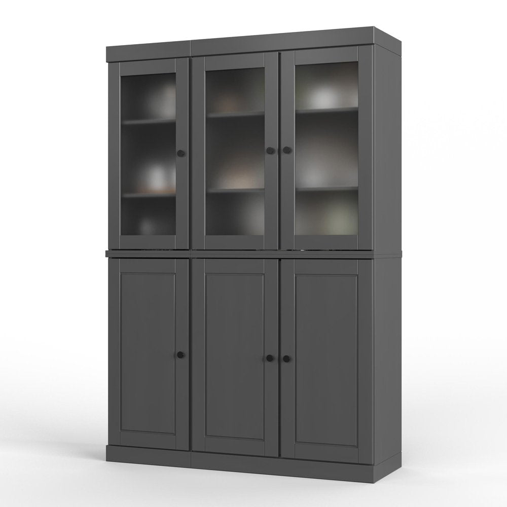 72" Gray Solid Wood Six Door Two Drawer Pantry Or Storage Closet