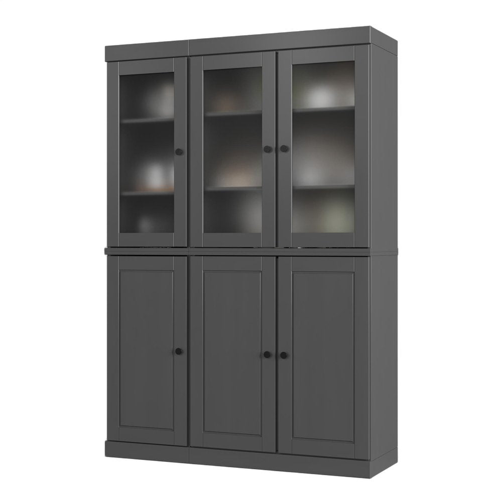 72" Gray Solid Wood Six Door Two Drawer Pantry Or Storage Closet