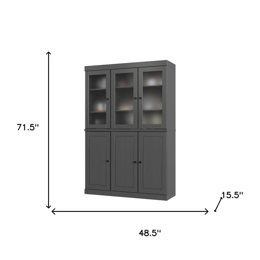 72" Gray Solid Wood Six Door Two Drawer Pantry Or Storage Closet