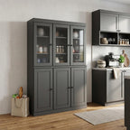 72" Gray Solid Wood Six Door Two Drawer Pantry Or Storage Closet