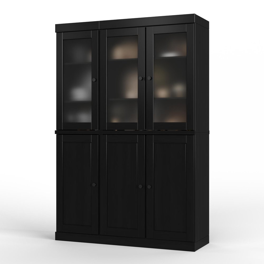 72" Black Solid Wood Six Door Two Drawer Pantry Or Storage Closet
