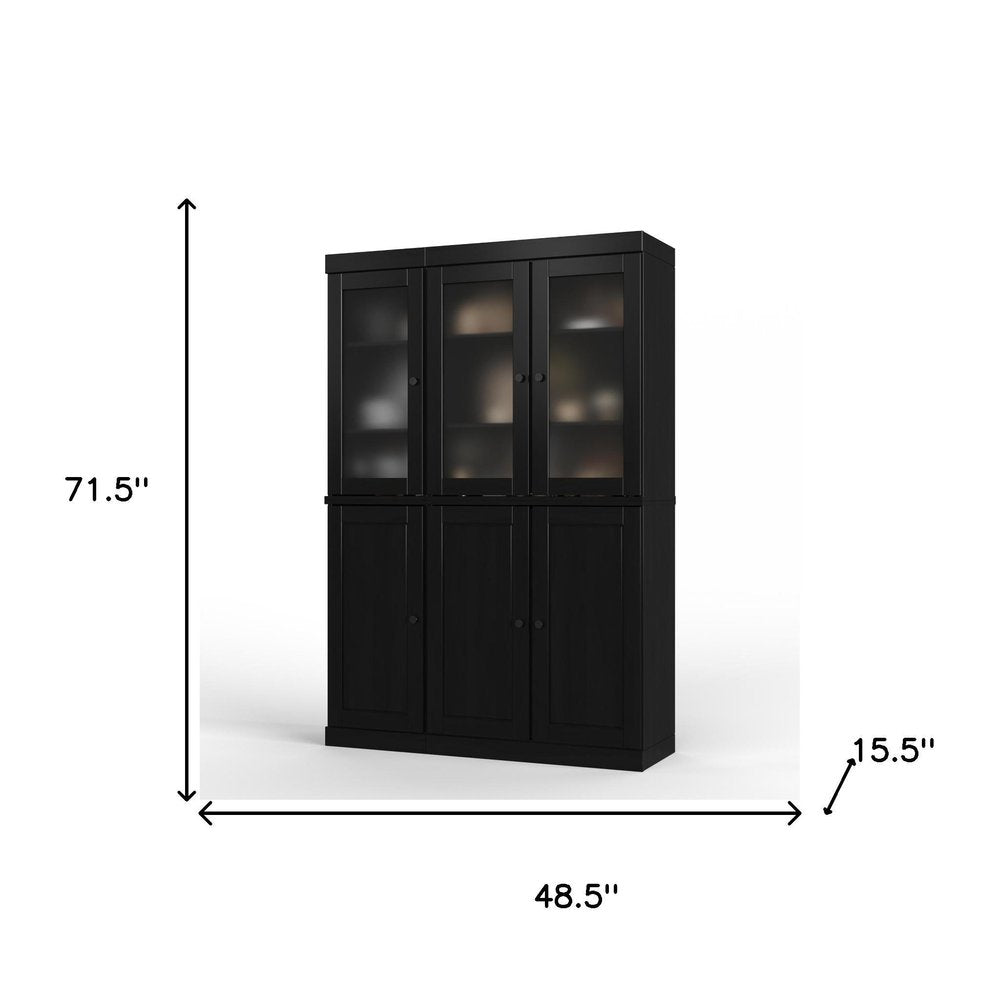 72" Black Solid Wood Six Door Two Drawer Pantry Or Storage Closet