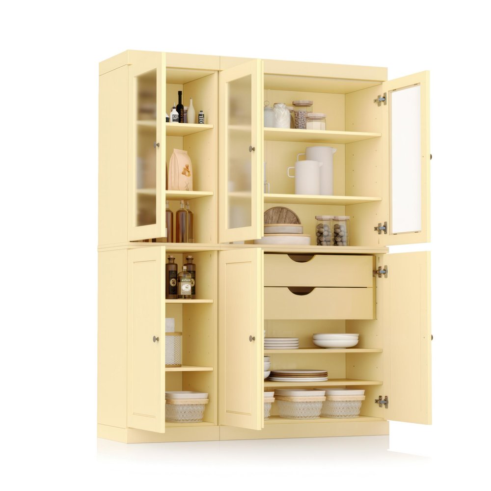 72" Yellow Solid Wood Six Door Two Drawer Pantry Or Storage Closet
