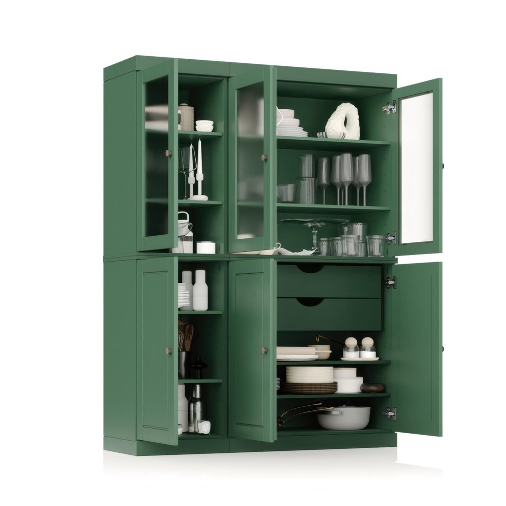 72" Green Solid Wood Six Door Two Drawer Pantry Or Storage Closet