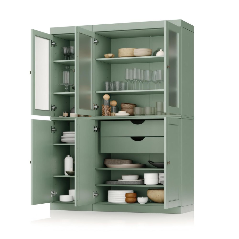 72" Sage Solid Wood Six Door Two Drawer Pantry Or Storage Closet