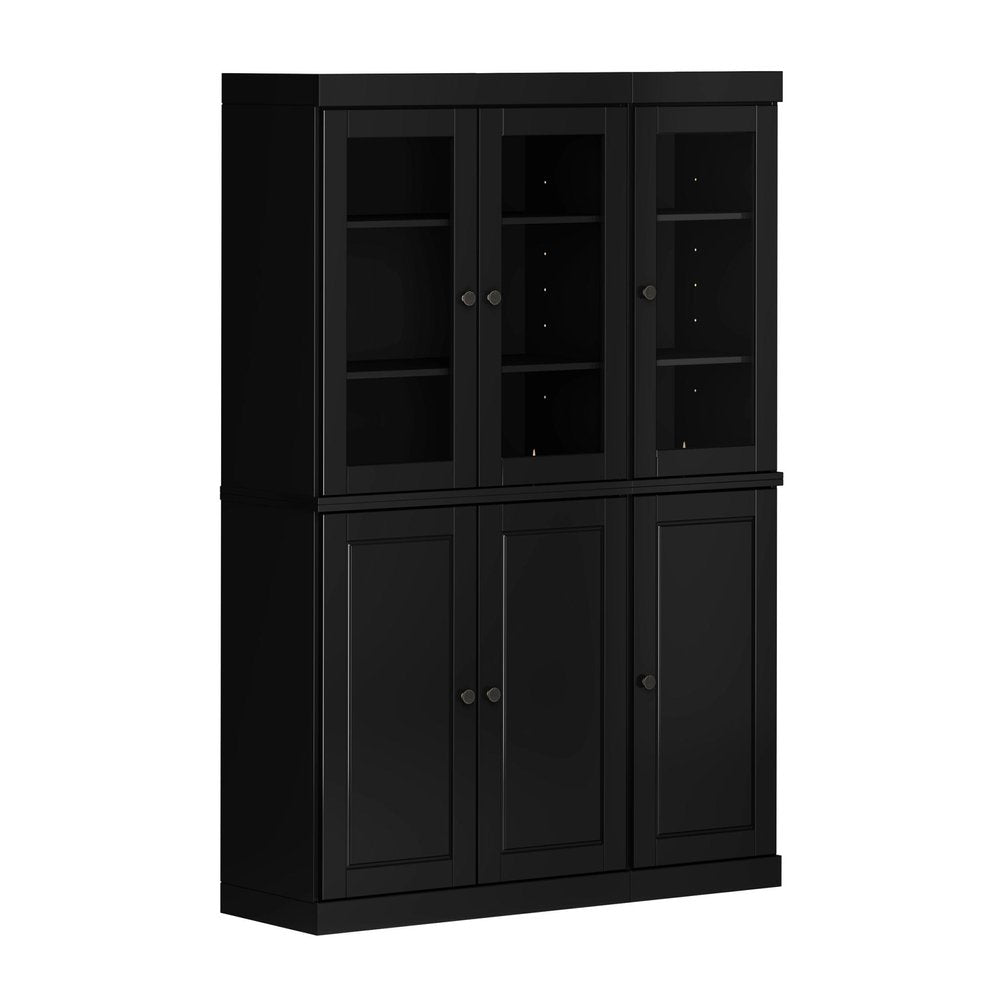 72" Black Solid Wood Six Door Two Drawer Pantry Or Storage Closet