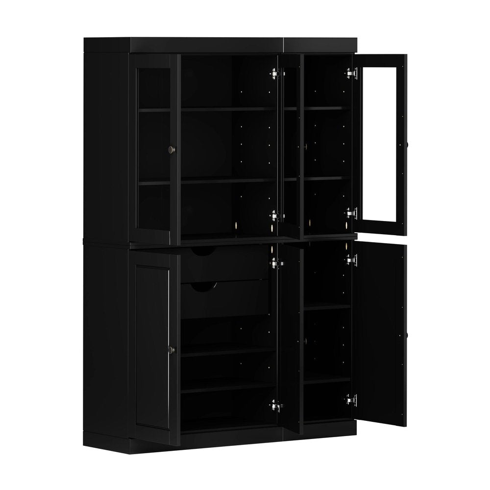 72" Black Solid Wood Six Door Two Drawer Pantry Or Storage Closet