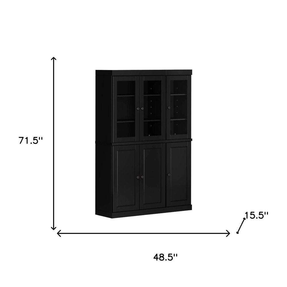 72" Black Solid Wood Six Door Two Drawer Pantry Or Storage Closet