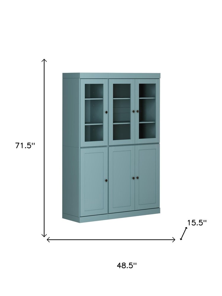 72" Aqua Solid Wood Six Door Two Drawer Pantry Or Storage Closet