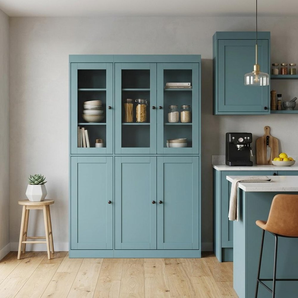 72" Aqua Solid Wood Six Door Two Drawer Pantry Or Storage Closet
