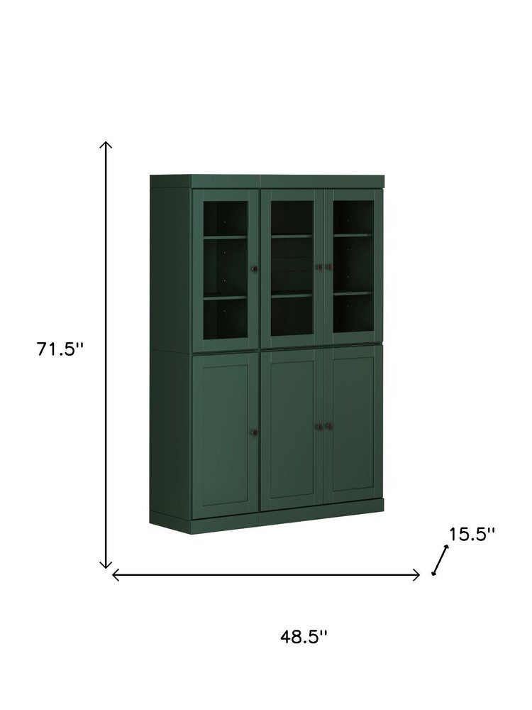 72" Green Solid Wood Six Door Two Drawer Pantry Or Storage Closet