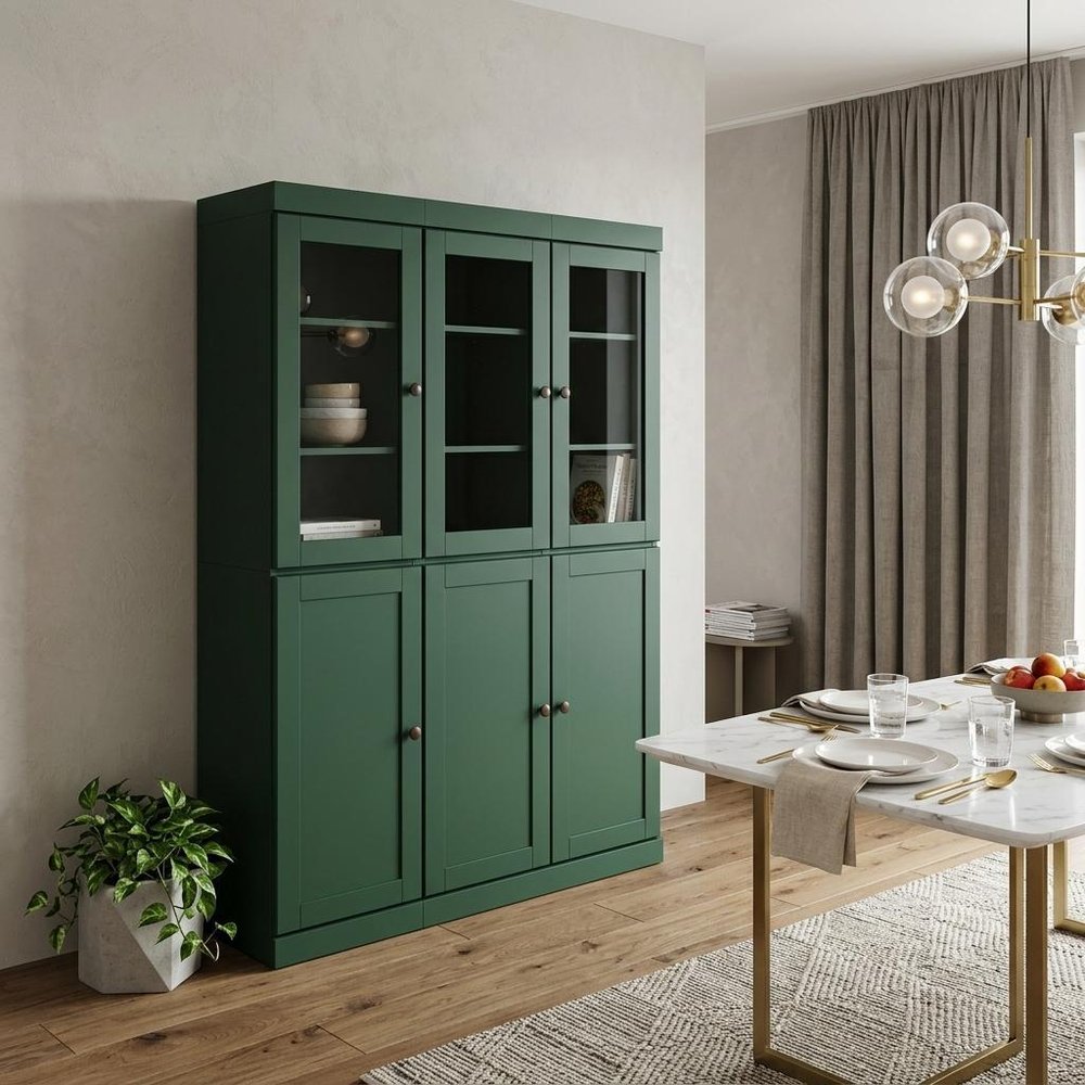 72" Green Solid Wood Six Door Two Drawer Pantry Or Storage Closet