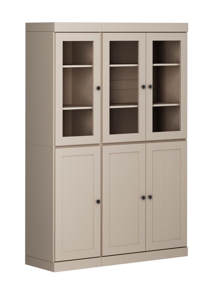 72" Beige Solid Wood Six Door Two Drawer Pantry Or Storage Closet