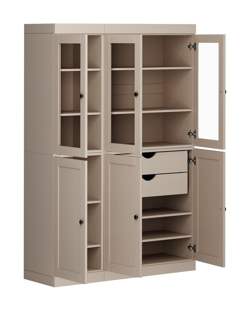 72" Beige Solid Wood Six Door Two Drawer Pantry Or Storage Closet