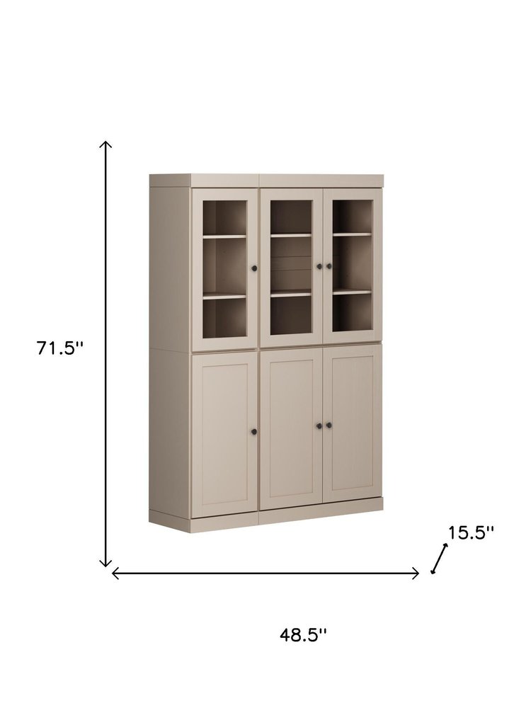 72" Beige Solid Wood Six Door Two Drawer Pantry Or Storage Closet
