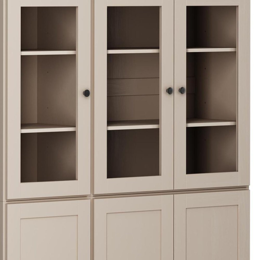 72" Beige Solid Wood Six Door Two Drawer Pantry Or Storage Closet