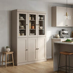 72" Beige Solid Wood Six Door Two Drawer Pantry Or Storage Closet