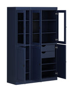 72" Navy Blue Solid Wood Six Door Two Drawer Pantry Or Storage Closet