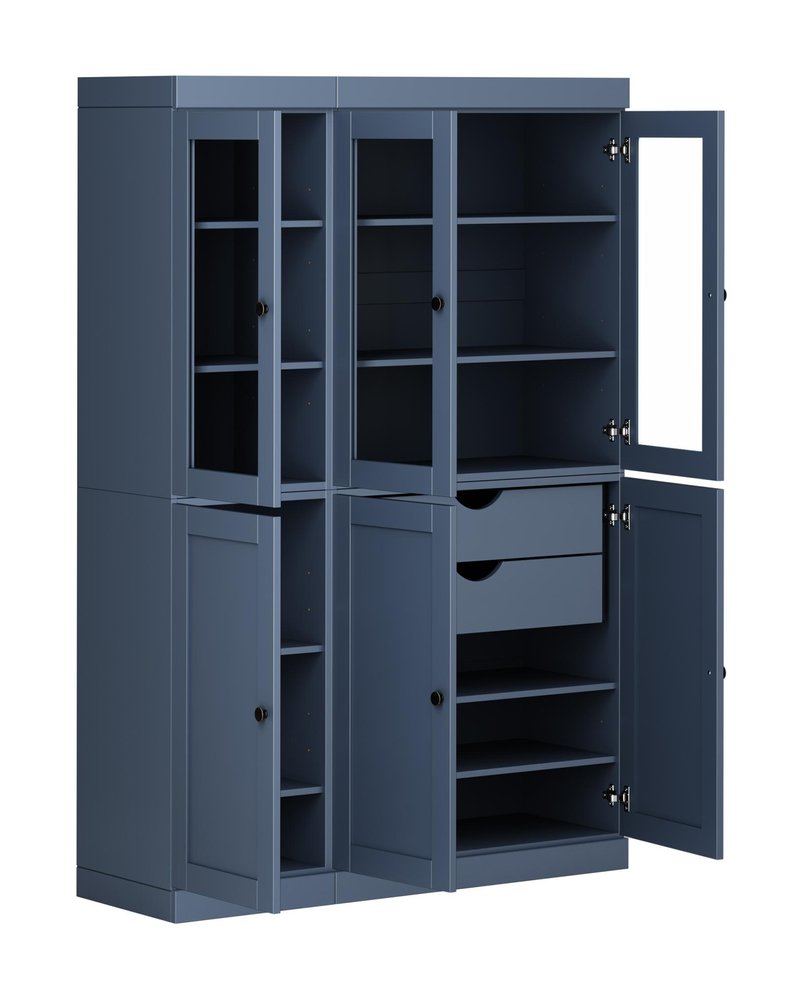 72" French Blue Solid Wood Six Door Two Drawer Pantry Or Storage Closet