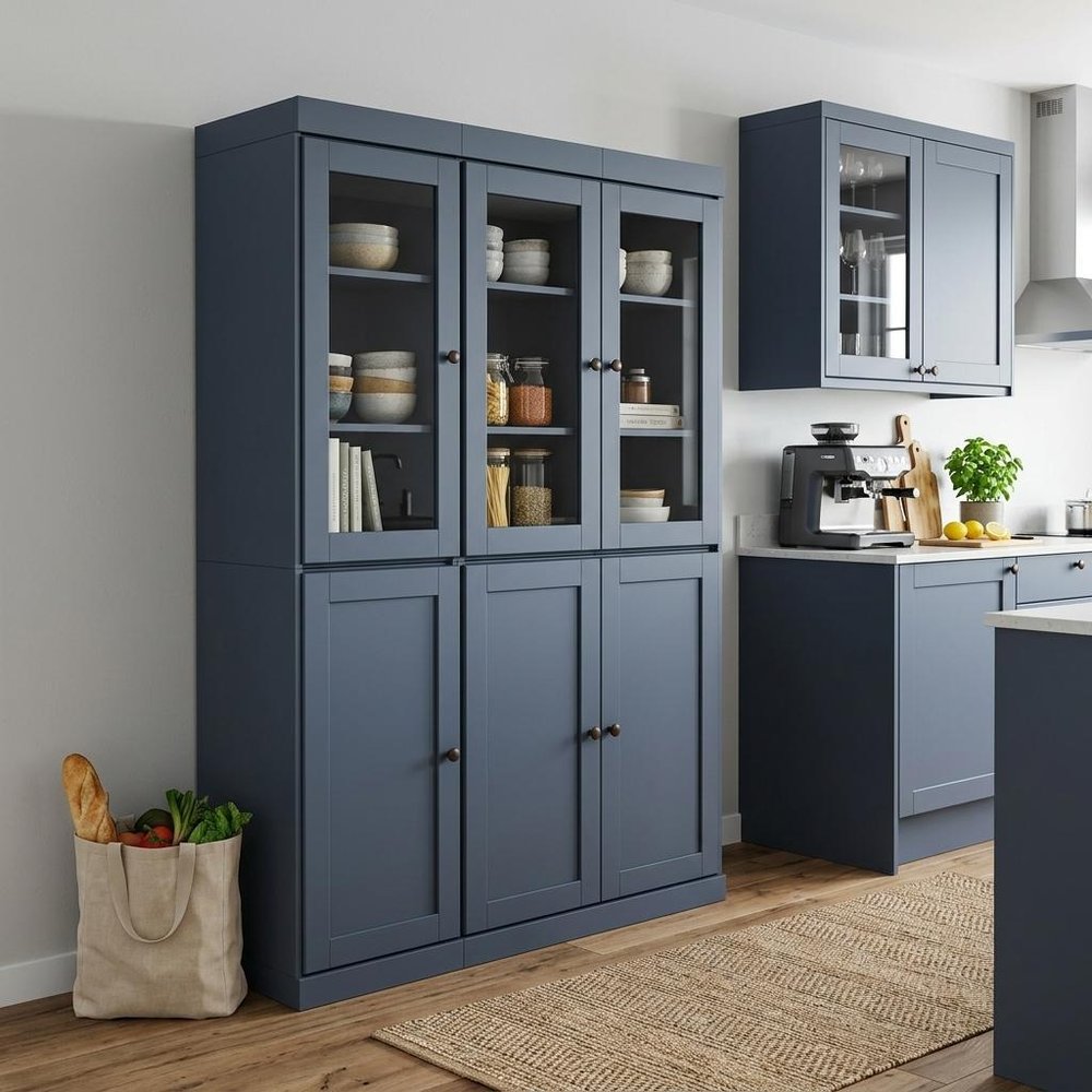 72" French Blue Solid Wood Six Door Two Drawer Pantry Or Storage Closet