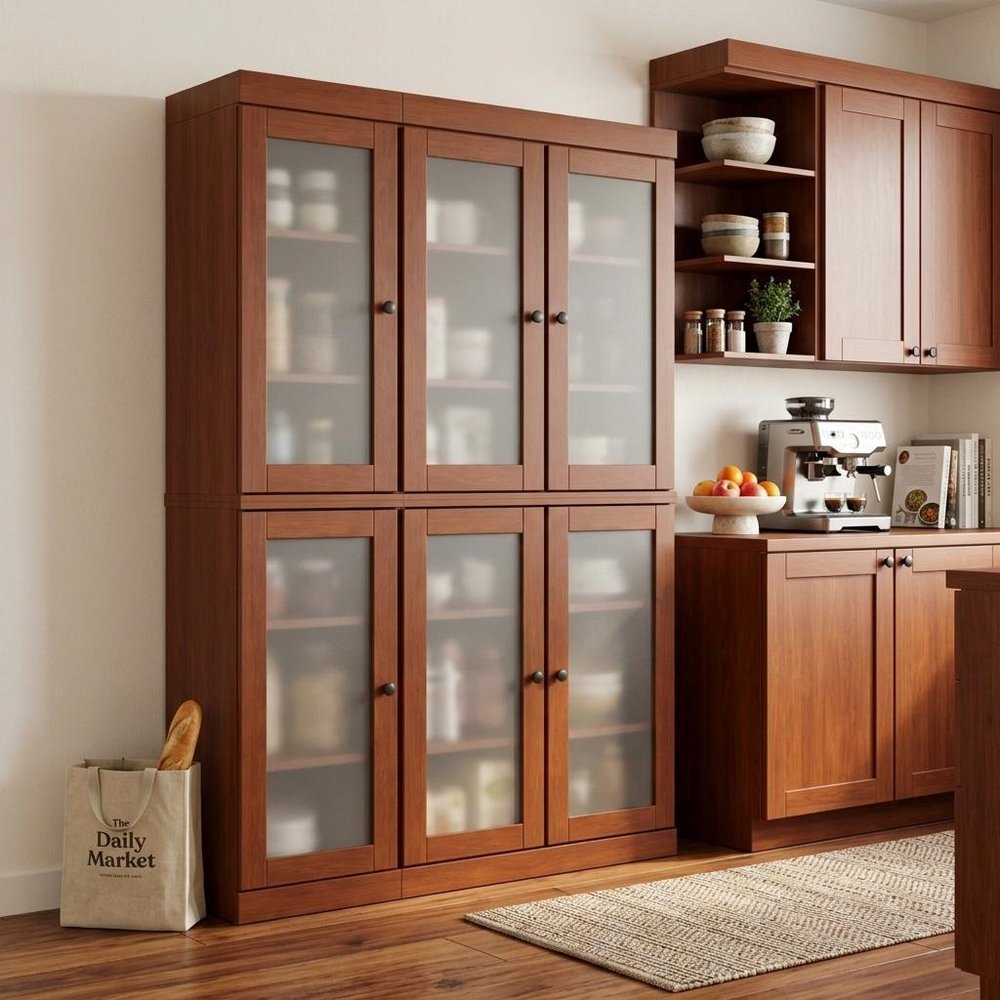 72" Coffee Solid Wood Six Door Pantry Or Storage Closet