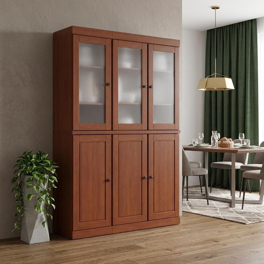72" Coffee Solid Wood Six Door Pantry Or Storage Closet