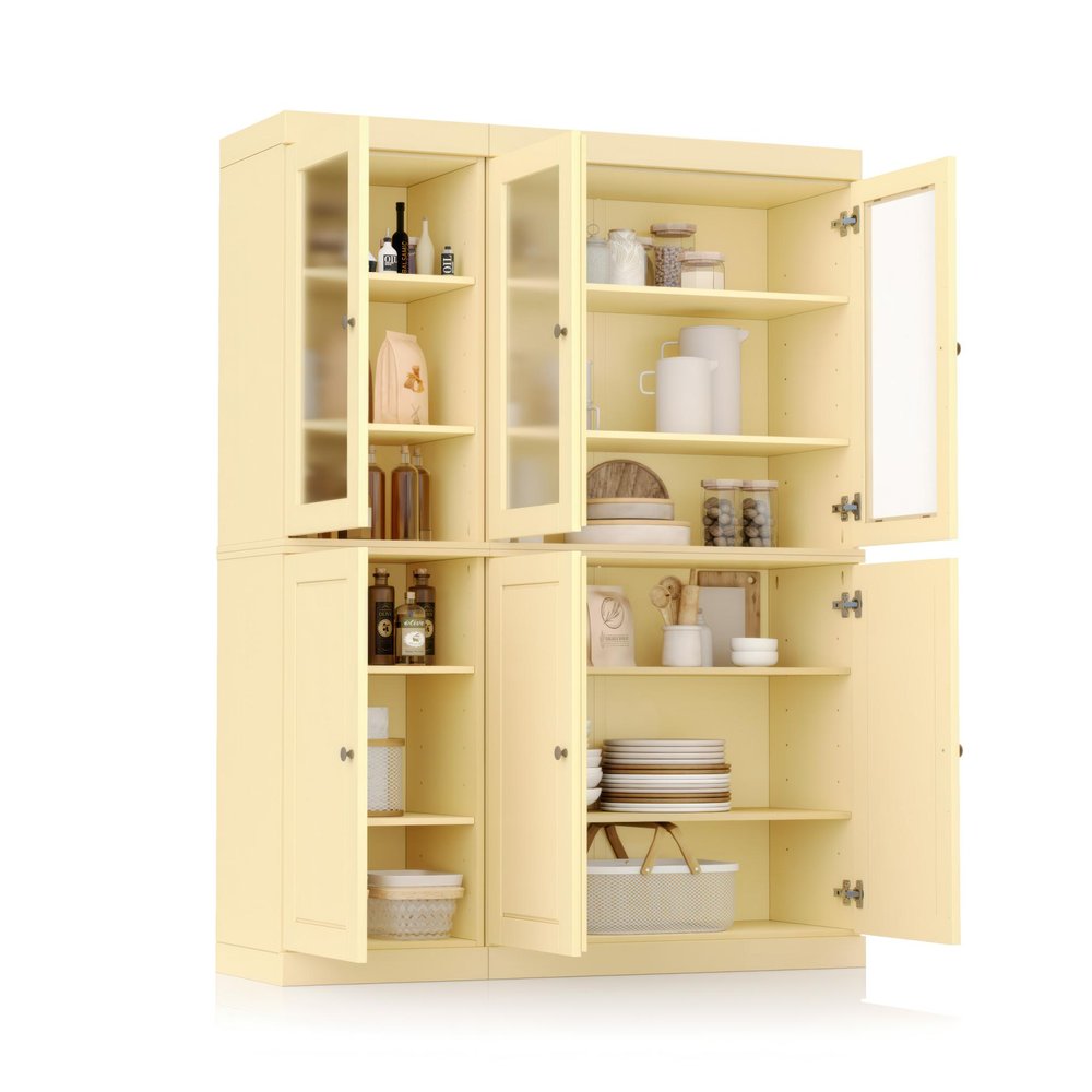 72" Yellow Solid Wood Six Door Pantry Or Storage Closet