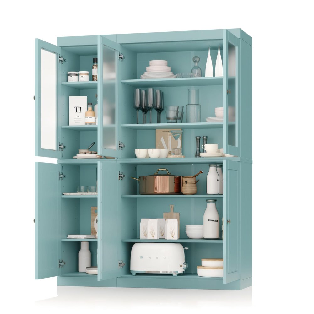 72" Aqua Solid Wood Six Door Pantry Or Storage Closet