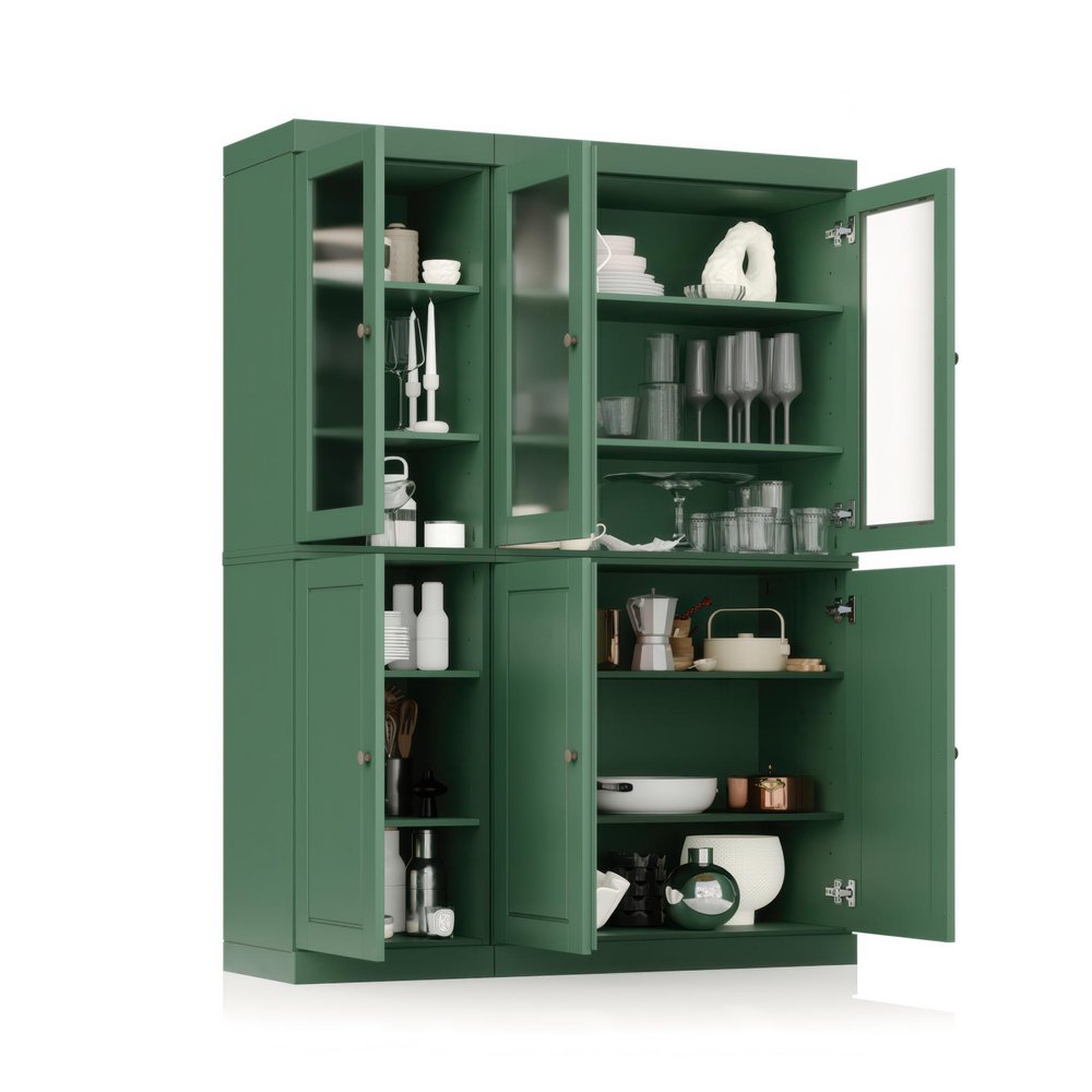 72" Green Solid Wood Six Door Pantry Or Storage Closet