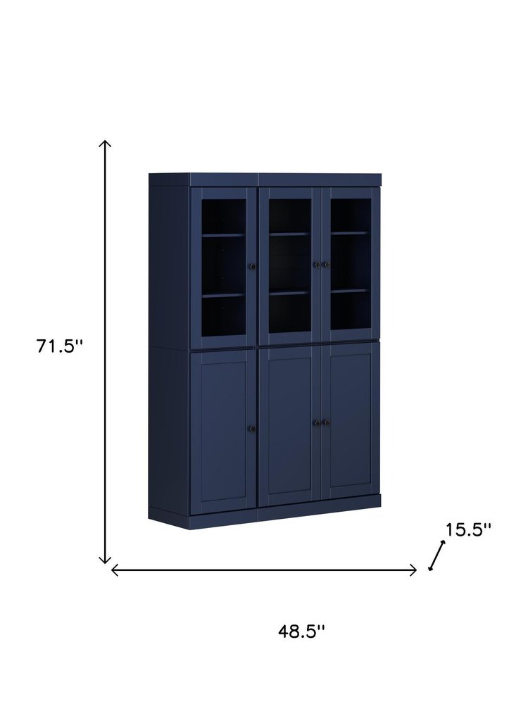 72" Navy Blue Solid Wood Six Door Pantry Or Storage Closet