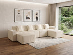 134" White Corduroy Modular Sofa With Ottoman And Toss Pillows