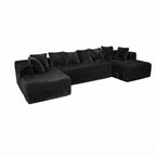 Black Corduroy Modular U Shaped Three Piece Corner Sectional With Console And Toss Pillows