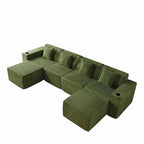 134" White Corduroy Modular Sofa With Ottoman And Toss Pillows