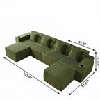 134" White Corduroy Modular Sofa With Ottoman And Toss Pillows