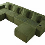 134" White Corduroy Modular Sofa With Ottoman And Toss Pillows