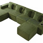 134" White Corduroy Modular Sofa With Ottoman And Toss Pillows