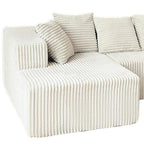 Beige Corduroy Modular U Shaped Three Piece Sofa and Chaise Sectional With Console And Toss Pillows