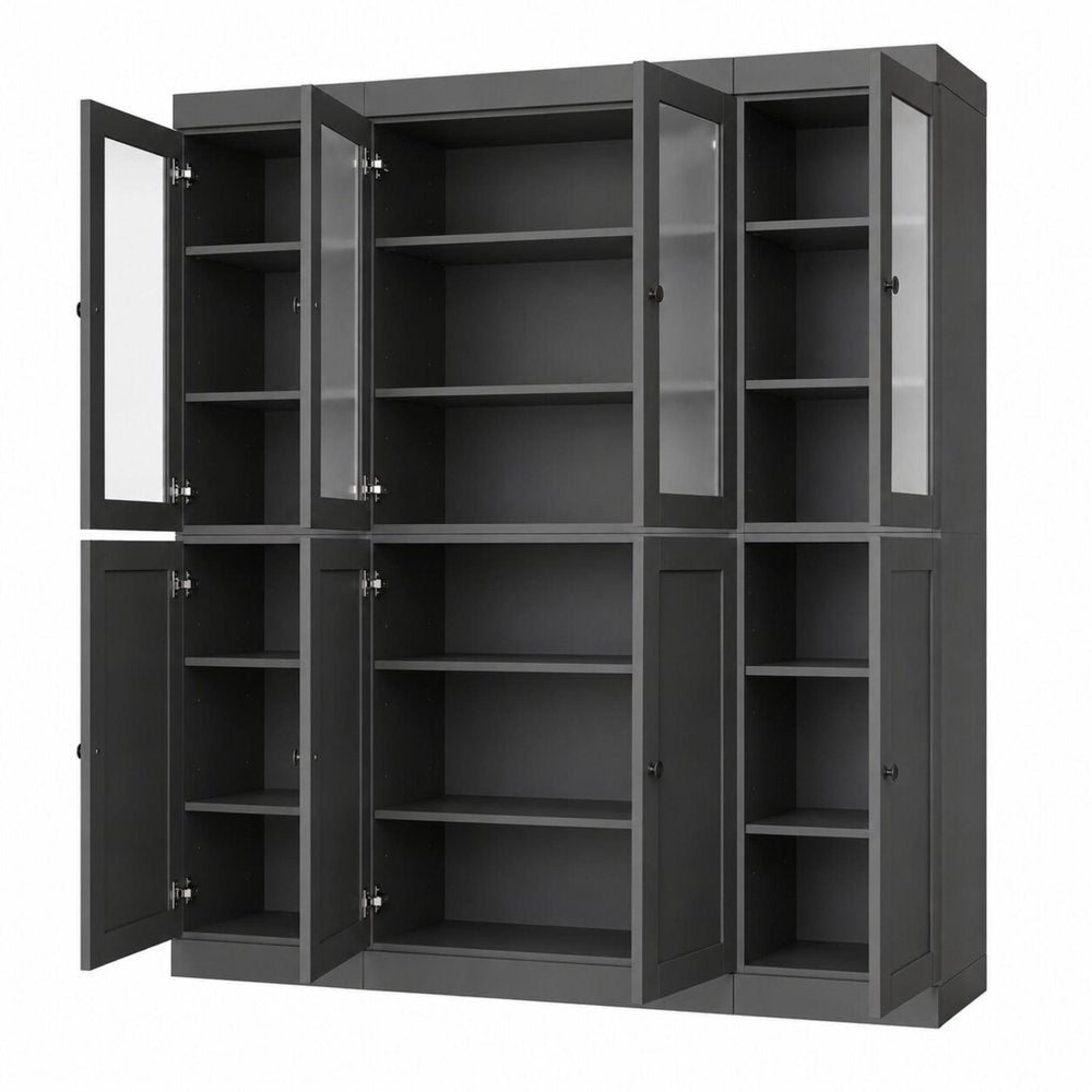 72" Gray Solid Wood 8 Pantry Or Storage Closet