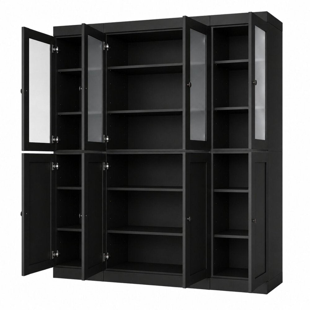 72" Black Solid Wood 8 Pantry Or Storage Closet