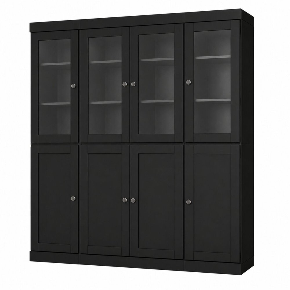72" Black Solid Wood 8 Pantry Or Storage Closet