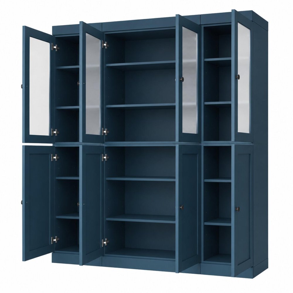 72" Teal Blue Solid Wood 8 Pantry Or Storage Closet