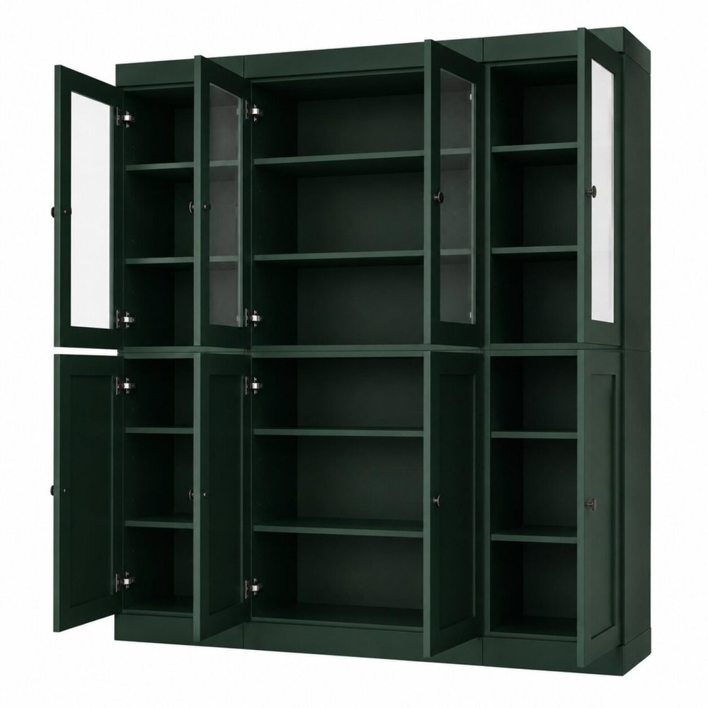 72" Green Solid Wood 8 Pantry Or Storage Closet
