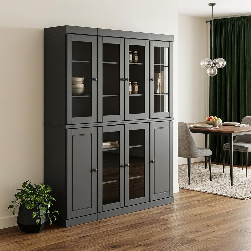 72" Gray Solid Wood 8 Pantry Or Storage Closet