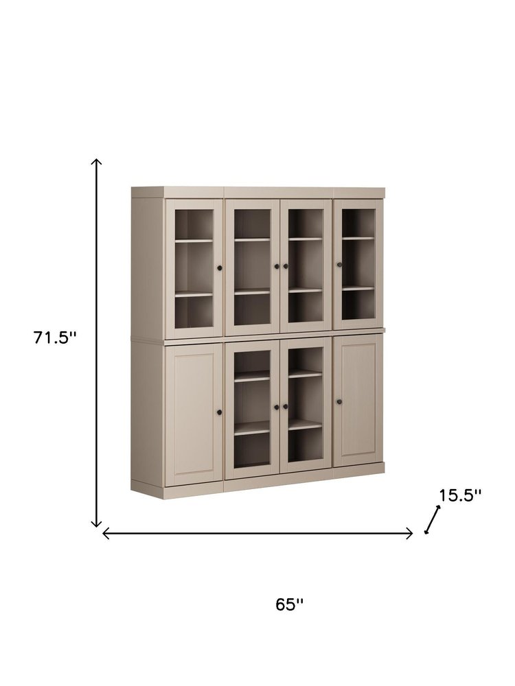 72" Beige Solid Wood 8 Pantry Or Storage Closet