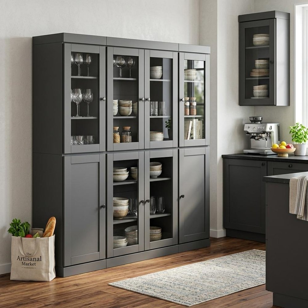 72" Gray Solid Wood 8 Pantry Or Storage Closet
